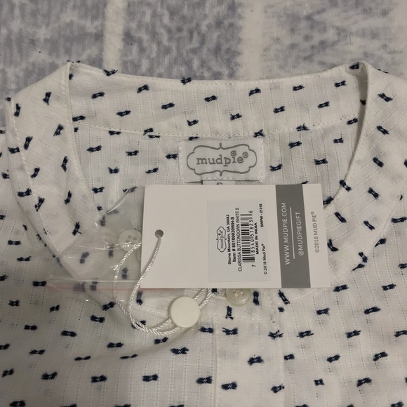 MUD PIE CLARISSA COLD SHOULDER BUTTON-DOWN TOP WHITE Blue Small NWT - Picture 7 of 8